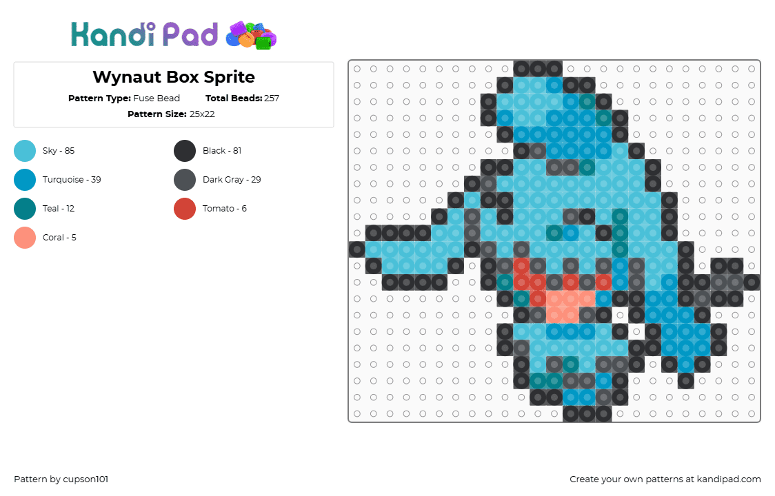 Wynaut Box Sprite - Fuse Bead Pattern by cupson101 on Kandi Pad - light blue