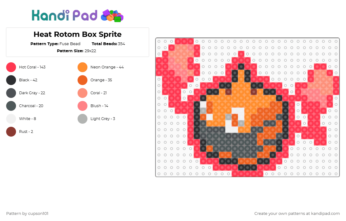 Heat Rotom Box Sprite - Fuse Bead Pattern by cupson101 on Kandi Pad - red,orange