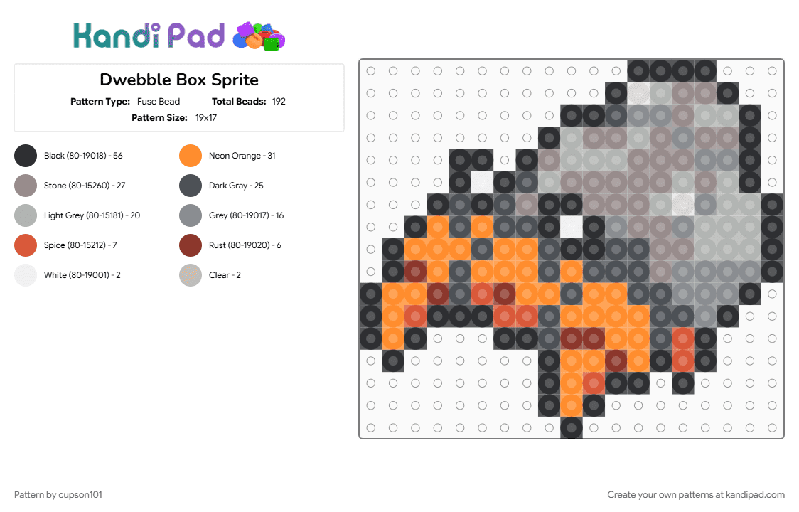 Dwebble Box Sprite - Fuse Bead Pattern by cupson101 on Kandi Pad - gray