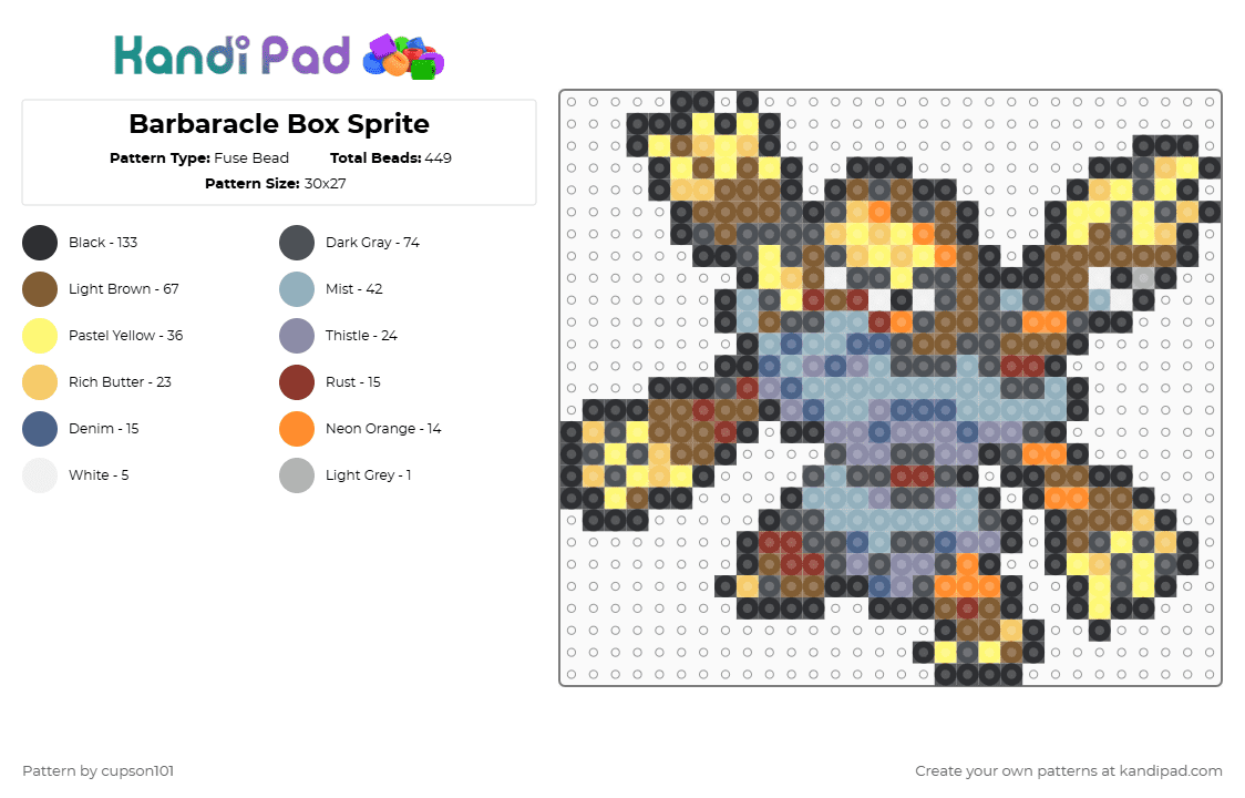 Barbaracle Box Sprite - Fuse Bead Pattern by cupson101 on Kandi Pad - gray,yellow,tan,light blue