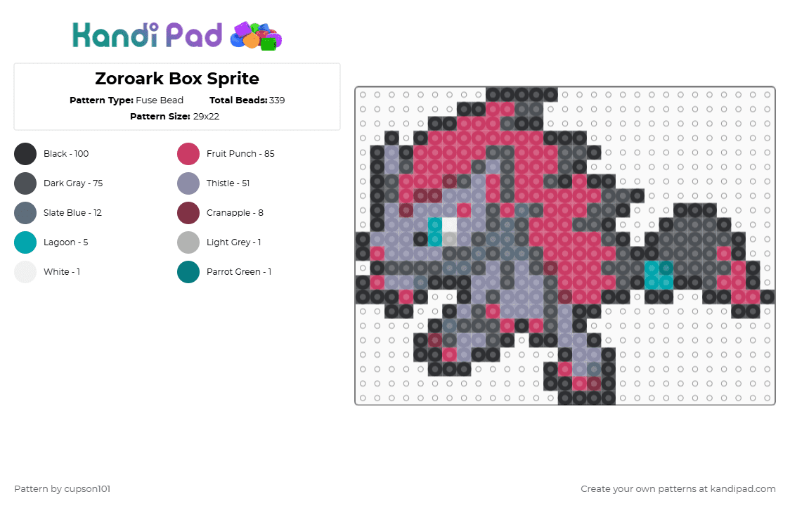 Zoroark Box Sprite - Fuse Bead Pattern by cupson101 on Kandi Pad - gray,pink