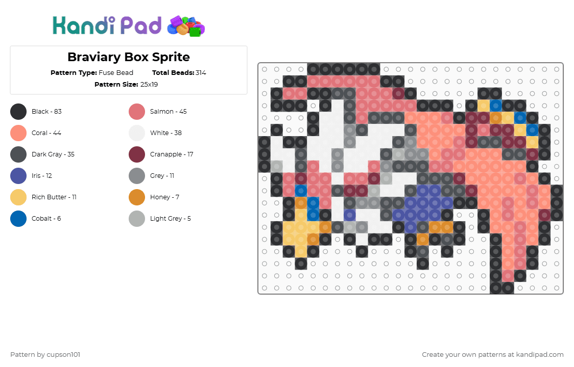 Braviary Box Sprite - Fuse Bead Pattern by cupson101 on Kandi Pad - gray,orange,red