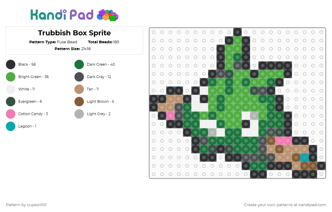 Trubbish Box Sprite - Fuse Bead Pattern by cupson101 on Kandi Pad - gray,green