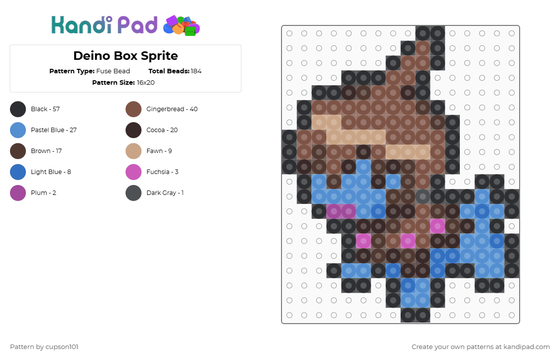 Deino Box Sprite - Fuse Bead Pattern by cupson101 on Kandi Pad - brown,tan,light blue