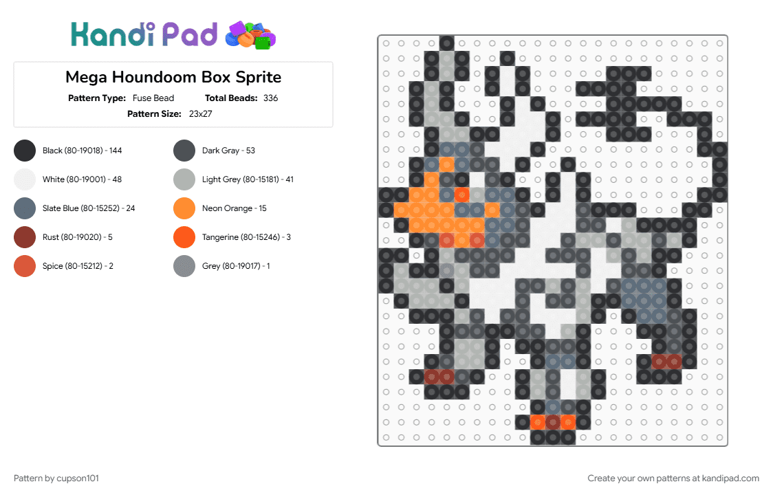 Mega Houndoom Box Sprite - Fuse Bead Pattern by cupson101 on Kandi Pad - beige, gray