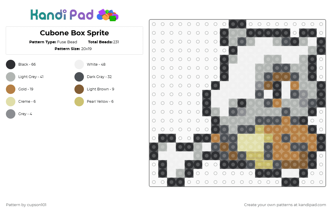 Cubone Box Sprite - Fuse Bead Pattern by cupson101 on Kandi Pad - gray,beige,tan