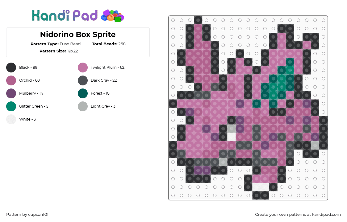 Nidorino Box Sprite - Fuse Bead Pattern by cupson101 on Kandi Pad - pink
