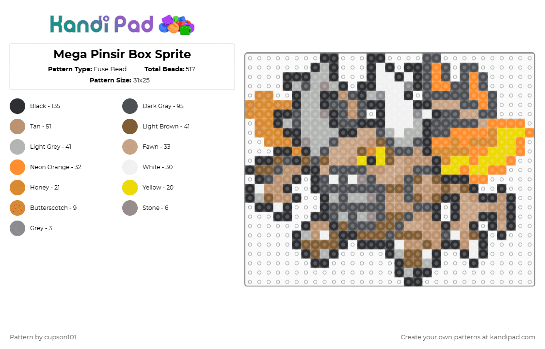 Mega Pinsir Box Sprite - Fuse Bead Pattern by cupson101 on Kandi Pad - gray,beige