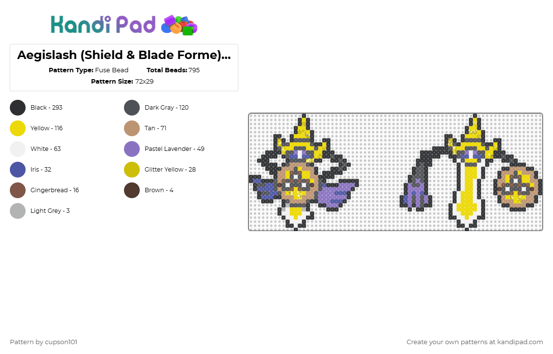 Aegislash (Shield & Blade Forme) Box Sprites - Fuse Bead Pattern by cupson101 on Kandi Pad - gray,beige,yellow