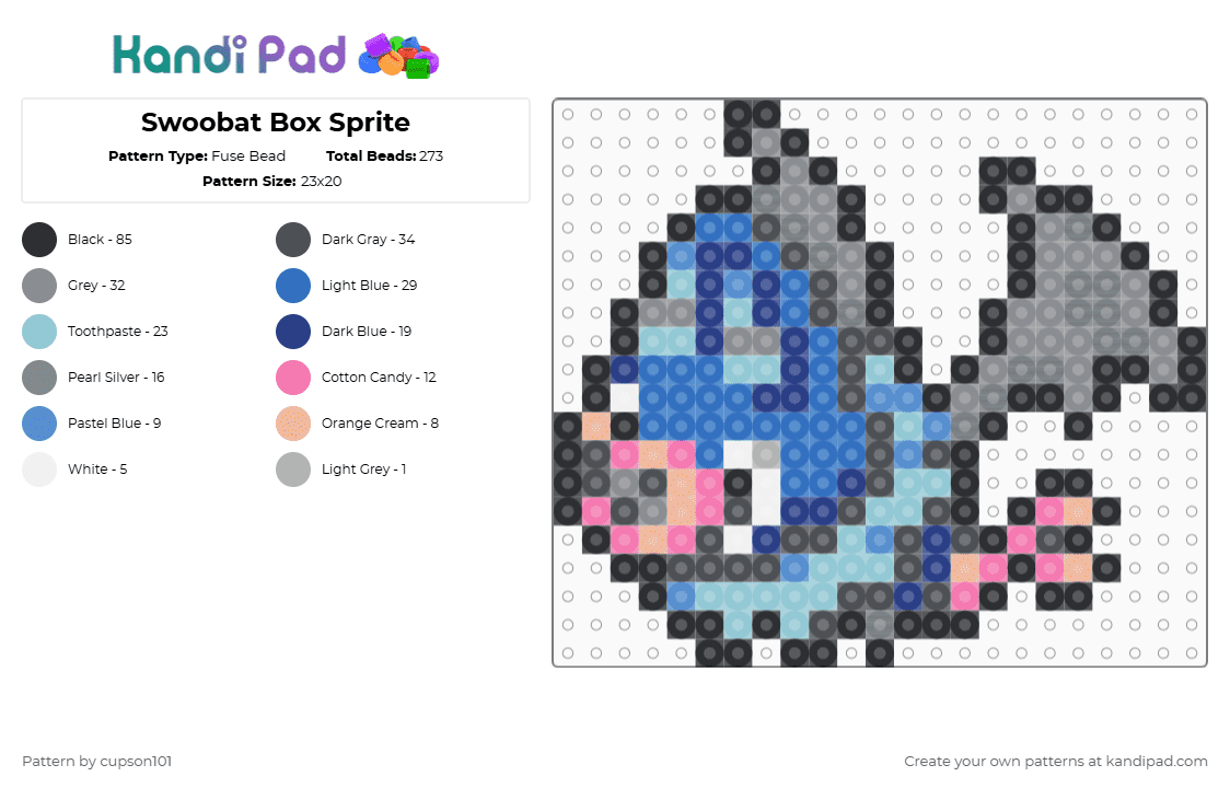 Swoobat Box Sprite - Fuse Bead Pattern by cupson101 on Kandi Pad - gray,blue