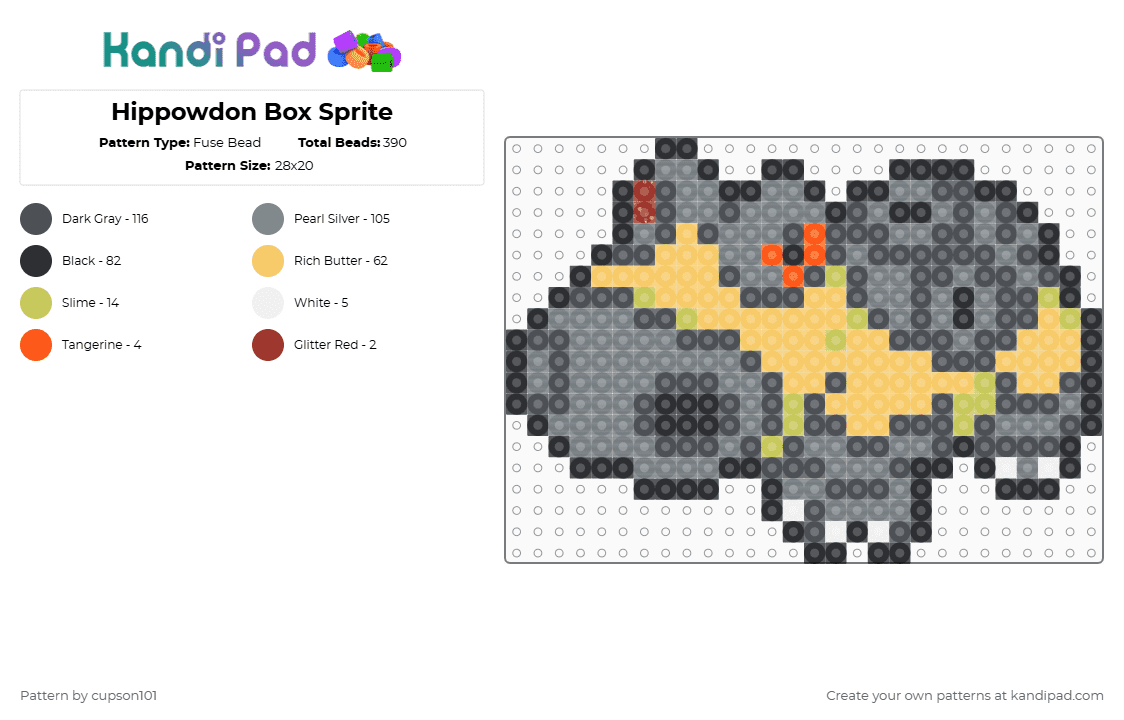 Hippowdon Box Sprite - Fuse Bead Pattern by cupson101 on Kandi Pad - gray,yellow
