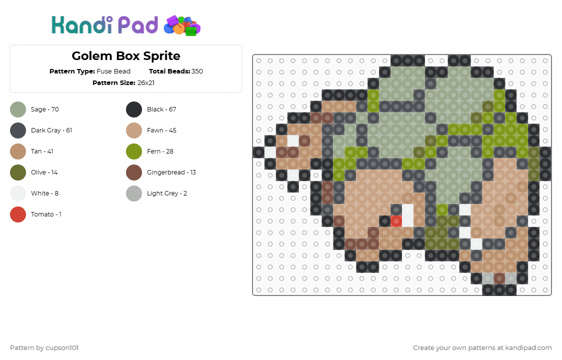 Golem Box Sprite - Fuse Bead Pattern by cupson101 on Kandi Pad - gray,beige