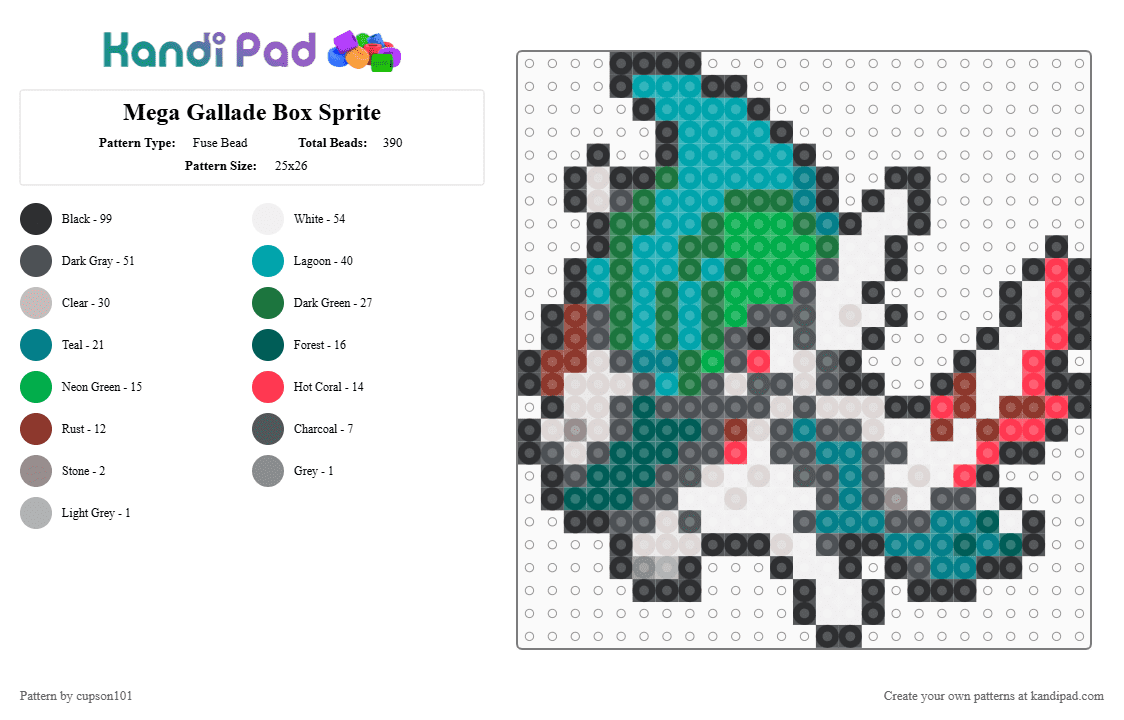 Mega Gallade Box Sprite - Fuse Bead Pattern by cupson101 on Kandi Pad - gray,green,teal