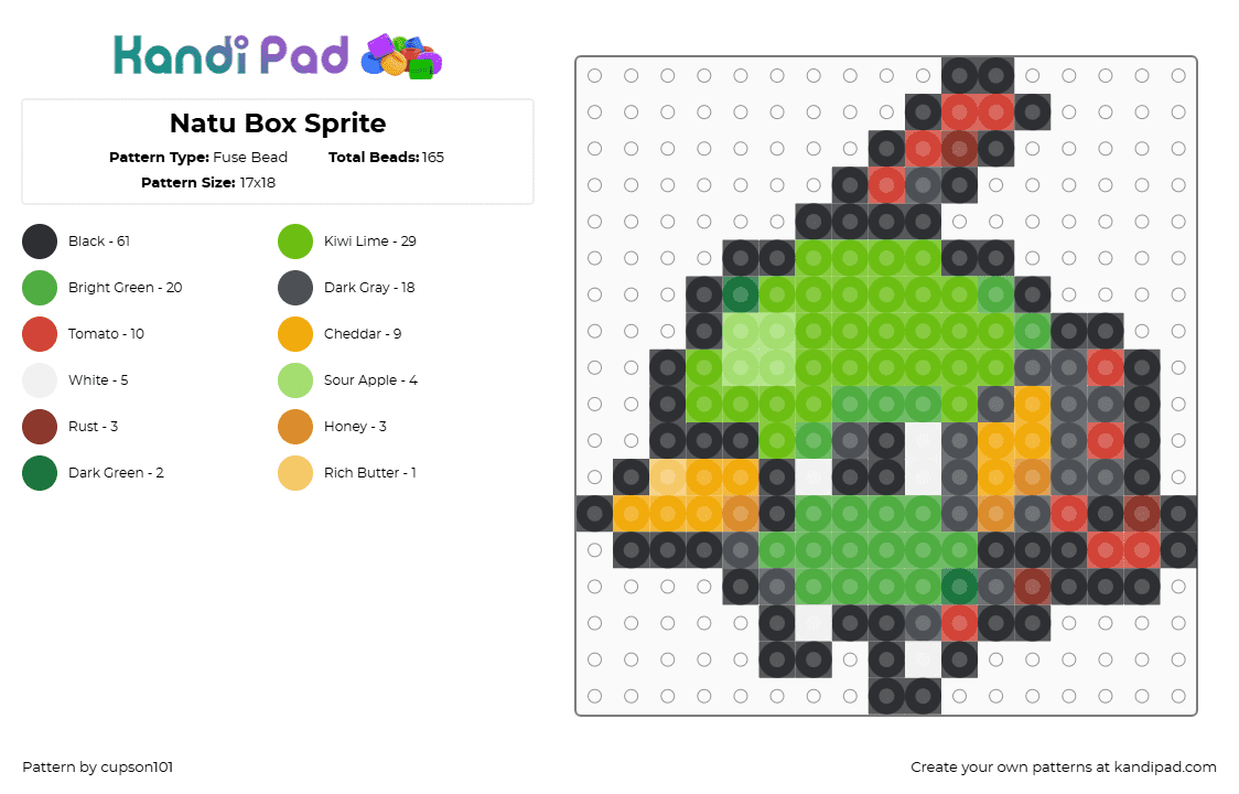 Natu Box Sprite - Fuse Bead Pattern by cupson101 on Kandi Pad - green