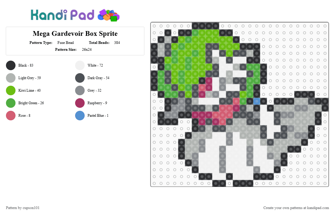 Mega Gardevoir Box Sprite - Fuse Bead Pattern by cupson101 on Kandi Pad - beige, gray, green