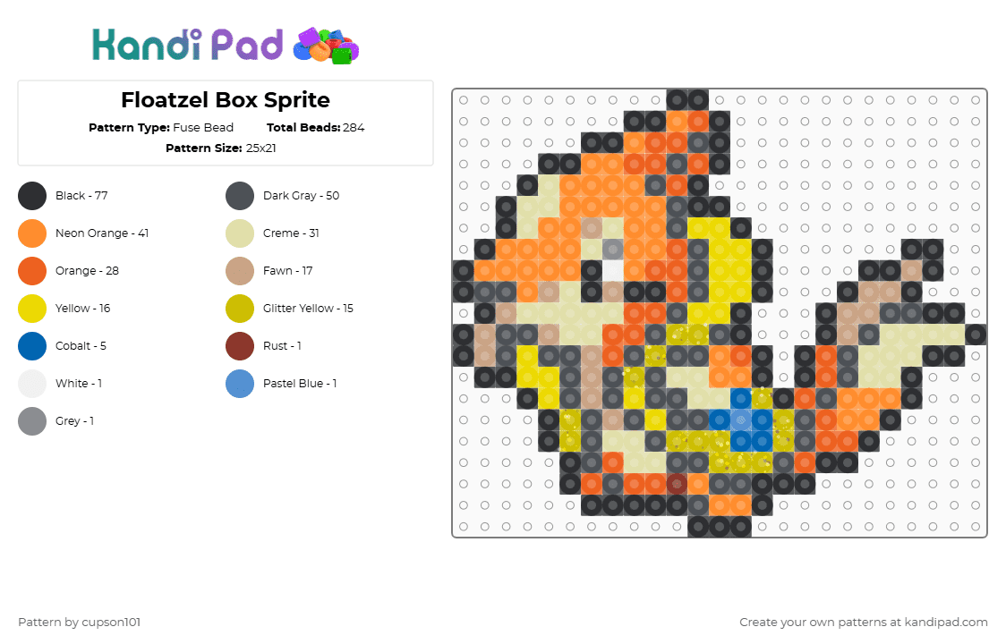 Floatzel Box Sprite - Fuse Bead Pattern by cupson101 on Kandi Pad - gray,yellow,orange