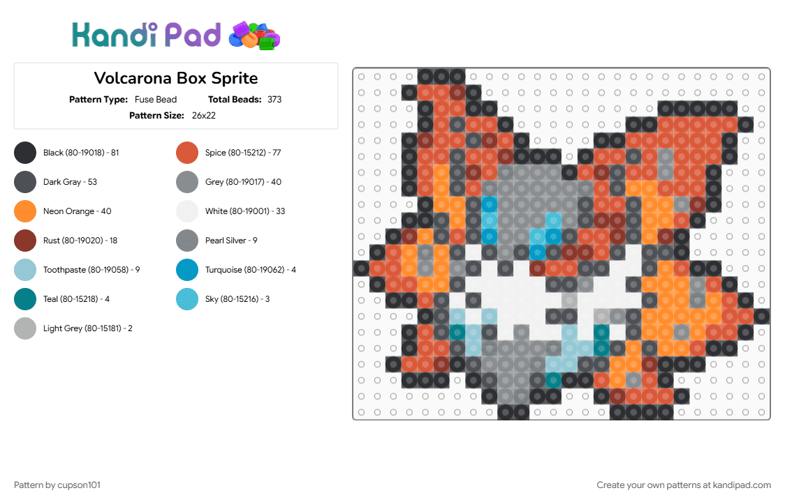 Volcarona Box Sprite - Fuse Bead Pattern by cupson101 on Kandi Pad - gray, orange, red