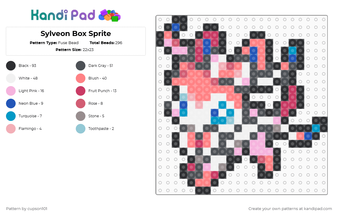 Sylveon Box Sprite - Fuse Bead Pattern by cupson101 on Kandi Pad - gray,pink,red