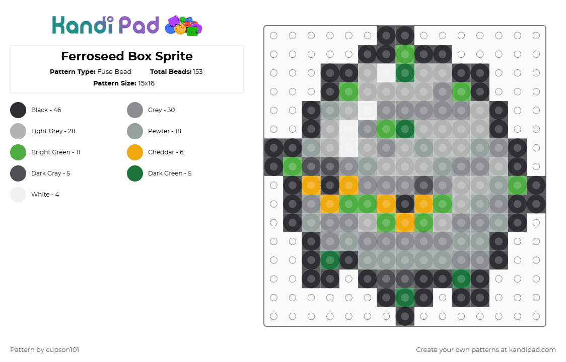 Ferroseed Box Sprite - Fuse Bead Pattern by cupson101 on Kandi Pad - gray,beige