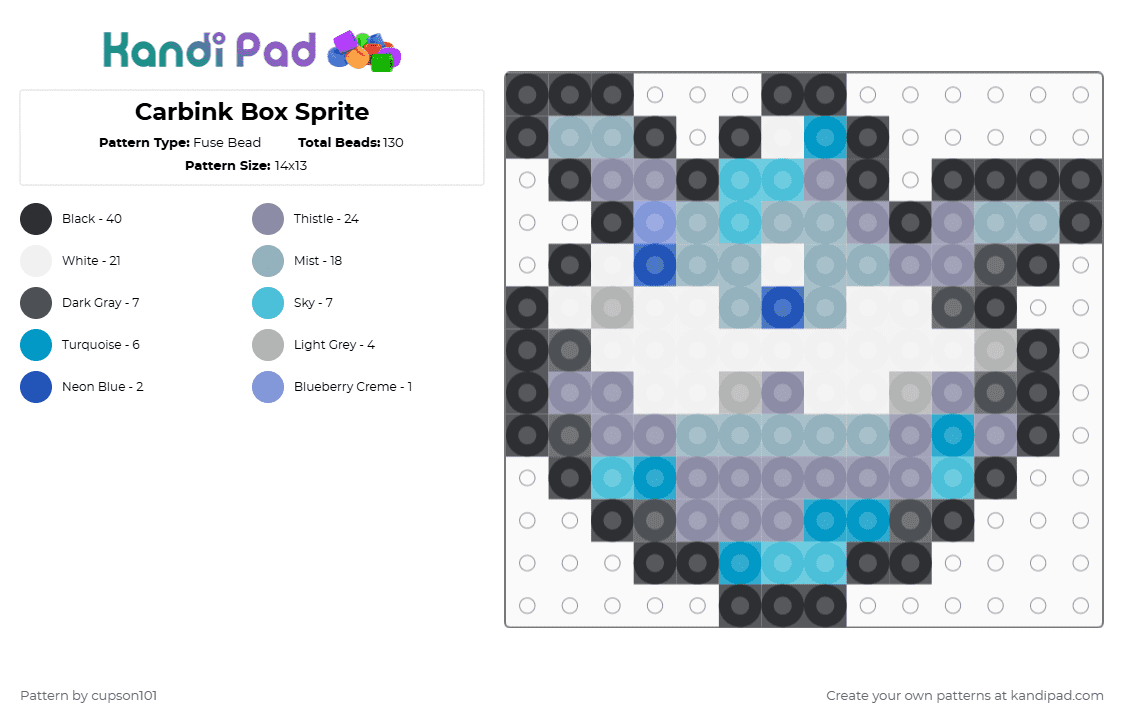 Carbink Box Sprite - Fuse Bead Pattern by cupson101 on Kandi Pad - gray,light blue