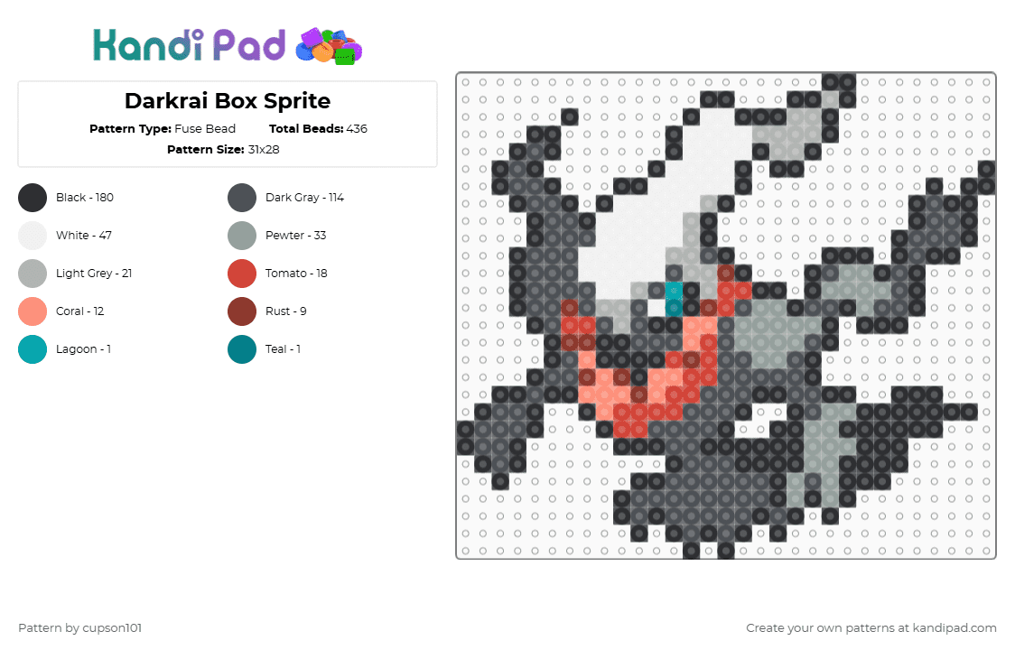 Darkrai Box Sprite - Fuse Bead Pattern by cupson101 on Kandi Pad - gray