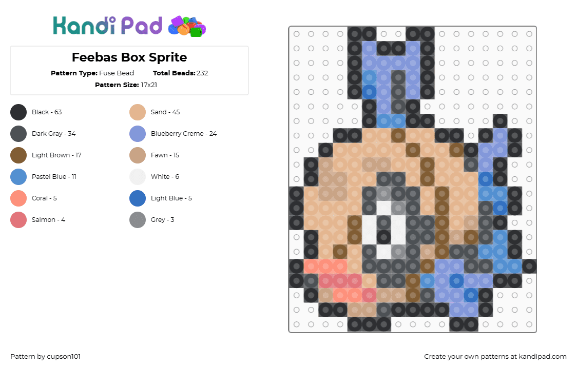 Feebas Box Sprite - Fuse Bead Pattern by cupson101 on Kandi Pad - gray,light blue,beige