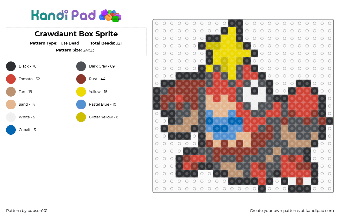 Crawdaunt Box Sprite - Fuse Bead Pattern by cupson101 on Kandi Pad - gray,red