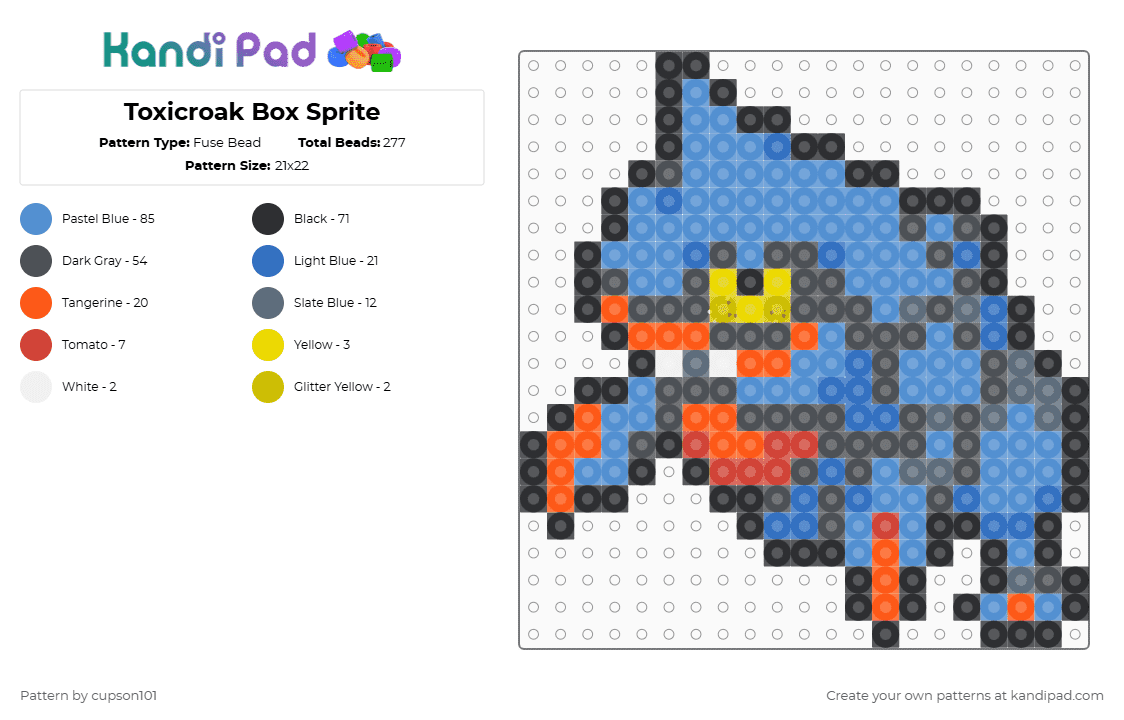 Toxicroak Box Sprite - Fuse Bead Pattern by cupson101 on Kandi Pad - gray,light blue