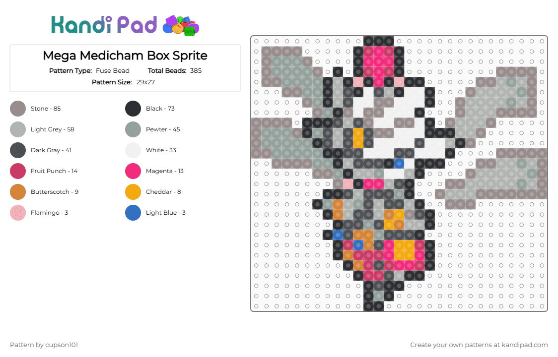 Mega Medicham Box Sprite - Fuse Bead Pattern by cupson101 on Kandi Pad - beige, gray