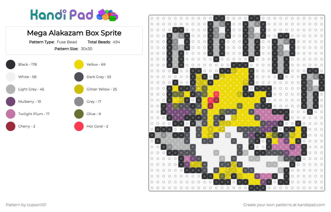 Mega Alakazam Box Sprite - Fuse Bead Pattern by cupson101 on Kandi Pad - beige, gray, yellow