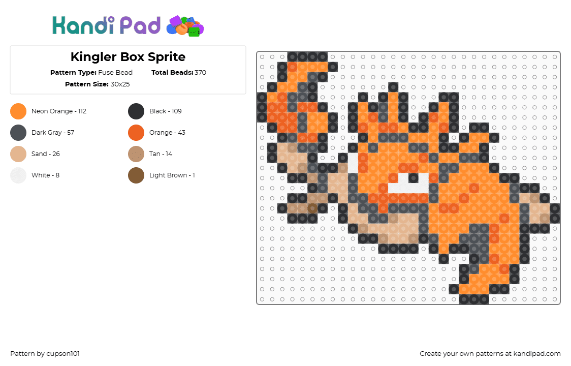 Kingler Box Sprite - Fuse Bead Pattern by cupson101 on Kandi Pad - orange