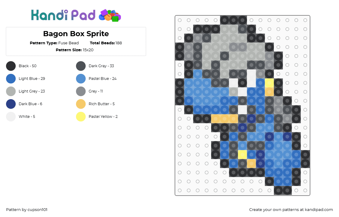 Bagon Box Sprite - Fuse Bead Pattern by cupson101 on Kandi Pad - gray,blue