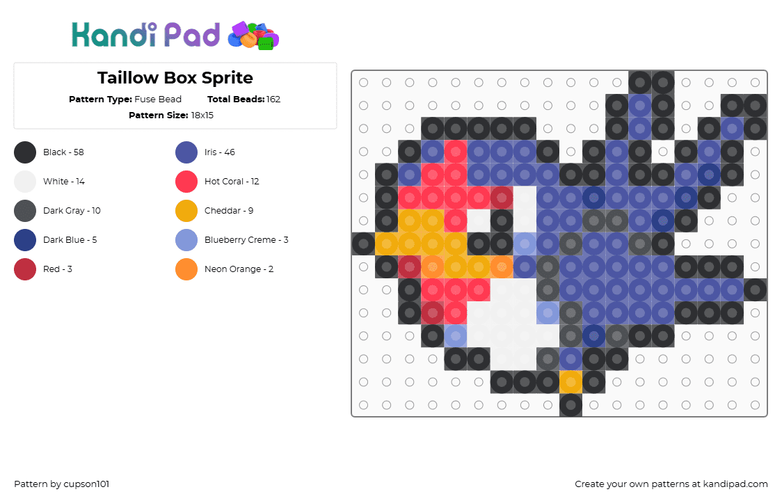 Taillow Box Sprite - Fuse Bead Pattern by cupson101 on Kandi Pad - purple,red