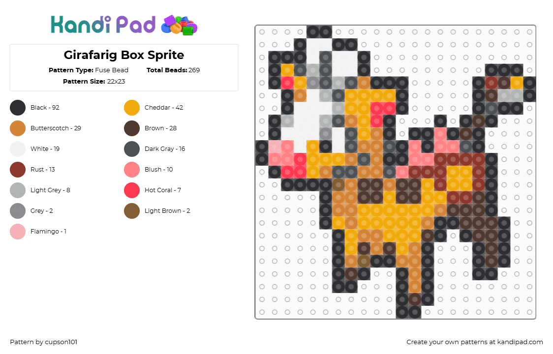 Girafarig Box Sprite - Fuse Bead Pattern by cupson101 on Kandi Pad - red,orange,brown