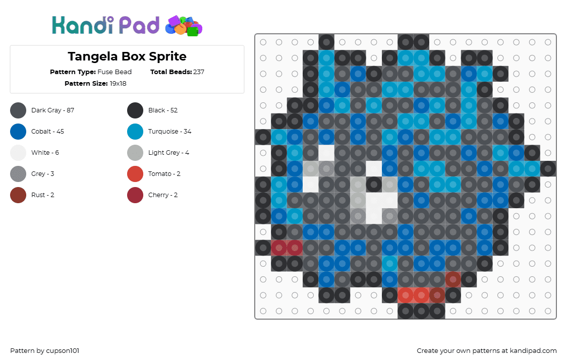 Tangela Box Sprite - Fuse Bead Pattern by cupson101 on Kandi Pad - tangela,pokemon,gaming,character,blue,gray