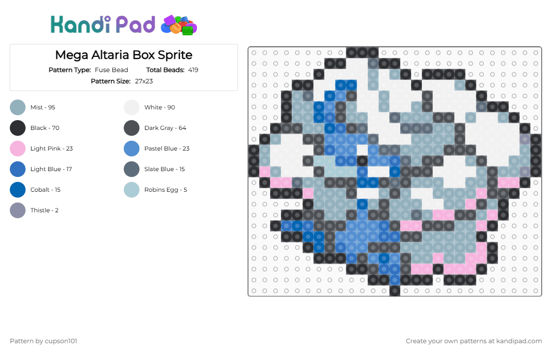 Mega Altaria Box Sprite - Fuse Bead Pattern by cupson101 on Kandi Pad - gray, light blue