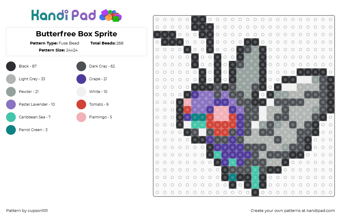 Butterfree Box Sprite Fuse Bead Pattern - Kandi Pad | Kandi Patterns ...