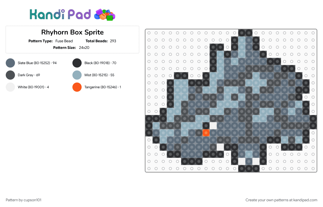 Rhyhorn Box Sprite - Fuse Bead Pattern by cupson101 on Kandi Pad - gray, pokemon, rhyhorn