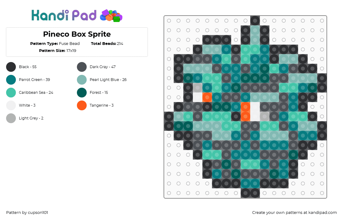 Pineco Box Sprite - Fuse Bead Pattern by cupson101 on Kandi Pad - gray,teal