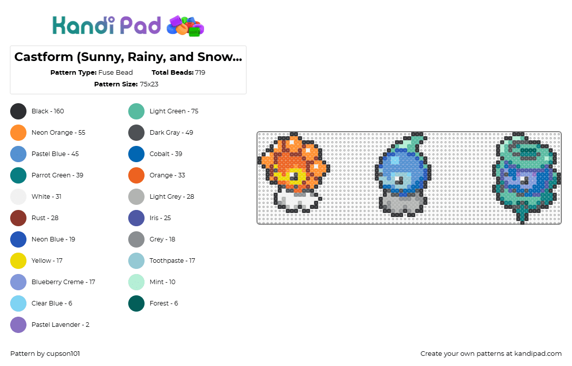 Castform (Sunny, Rainy, and Snowy Forme) Box Sprites - Fuse Bead Pattern by cupson101 on Kandi Pad - orange,teal,colorful