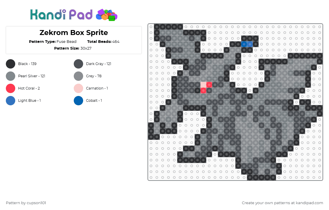 Zekrom Box Sprite - Fuse Bead Pattern by cupson101 on Kandi Pad - gray