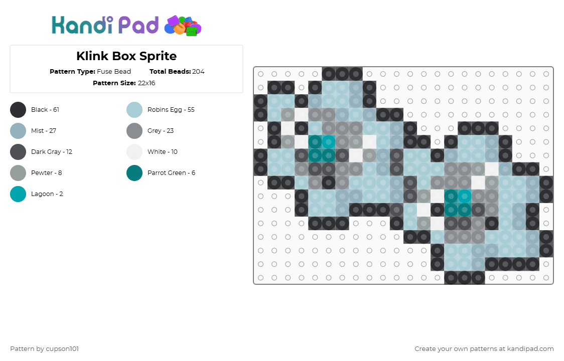 Klink Box Sprite - Fuse Bead Pattern by cupson101 on Kandi Pad - gray,light blue
