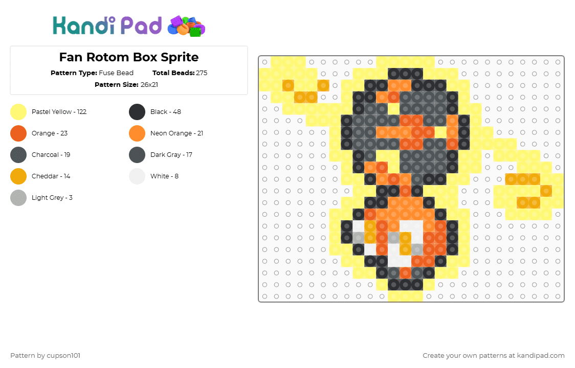 Fan Rotom Box Sprite - Fuse Bead Pattern by cupson101 on Kandi Pad - orange,yellow