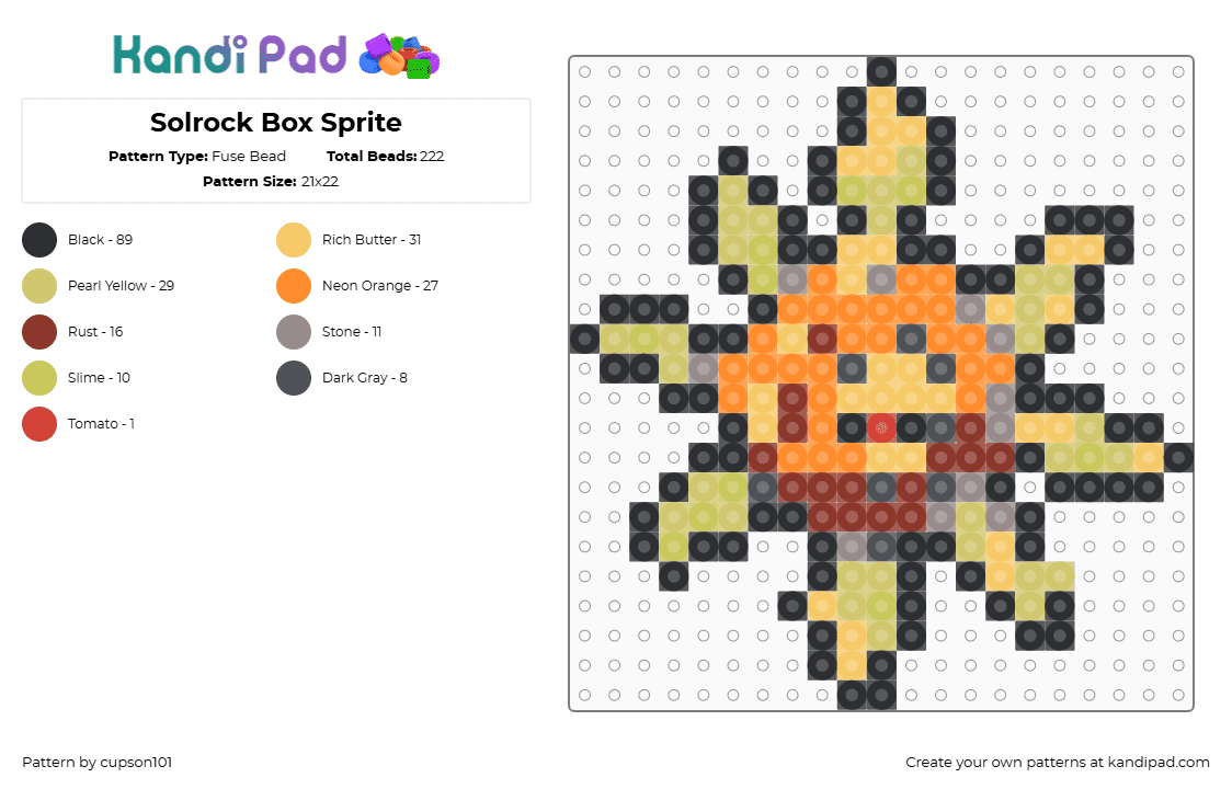 Solrock Box Sprite - Fuse Bead Pattern by cupson101 on Kandi Pad - yellow,orange