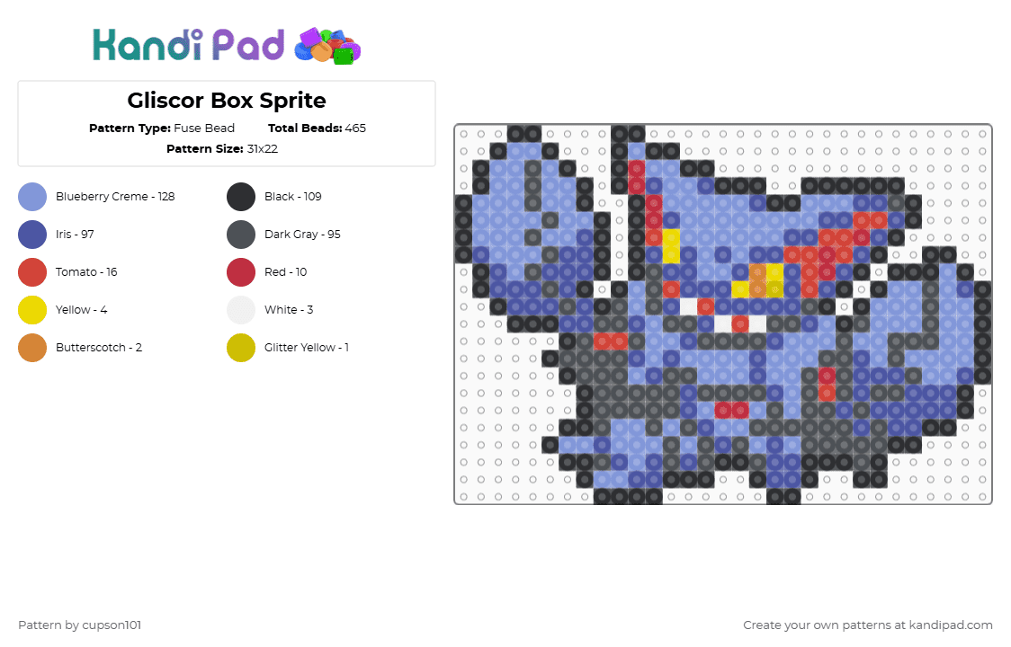 Gliscor Box Sprite - Fuse Bead Pattern by cupson101 on Kandi Pad - gray,light blue,purple