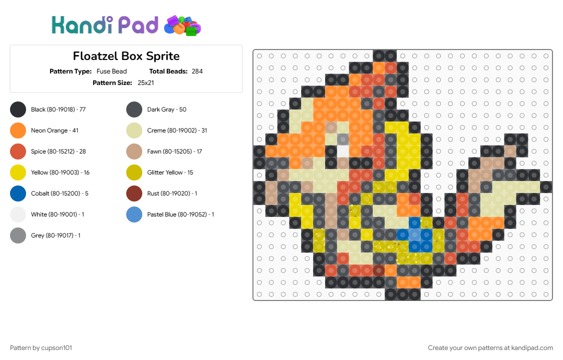 Floatzel Box Sprite - Fuse Bead Pattern by cupson101 on Kandi Pad - gray, orange, red, yellow