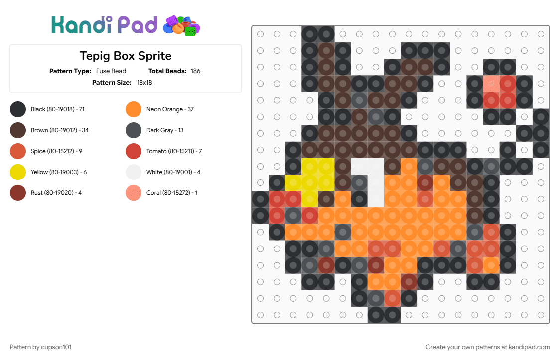Tepig Box Sprite - Fuse Bead Pattern by cupson101 on Kandi Pad - brown, orange