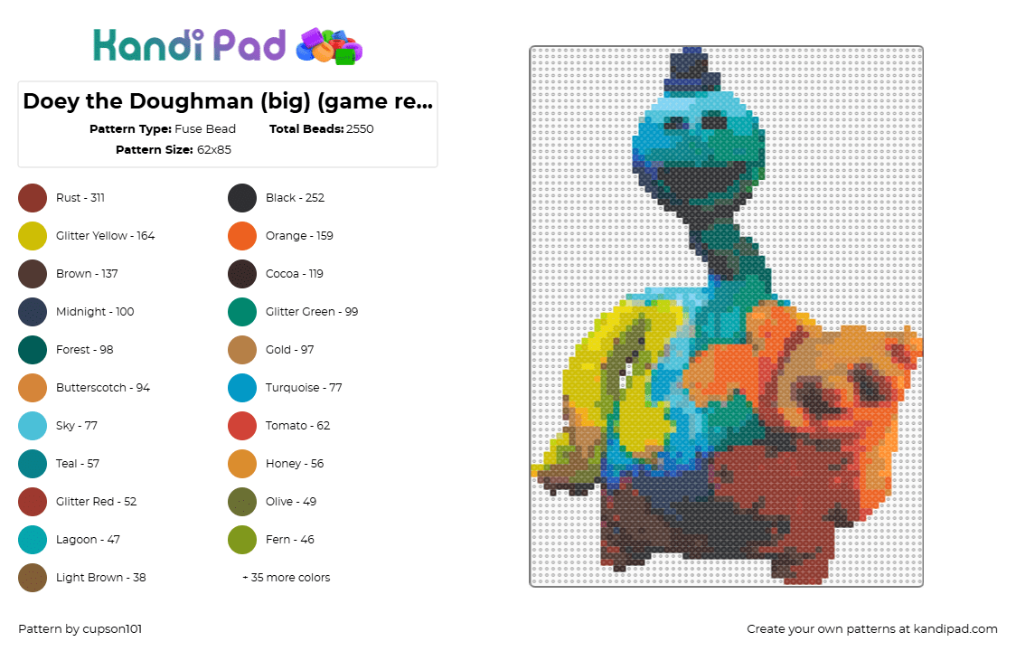 Doey the Doughman (big) (game render) - Fuse Bead Pattern by cupson101 on Kandi Pad - 
