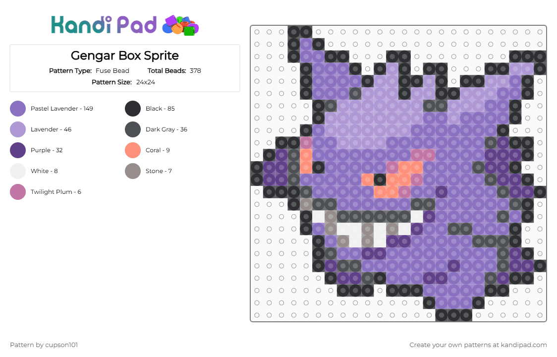 Gengar Box Sprite - Fuse Bead Pattern by cupson101 on Kandi Pad - blue
