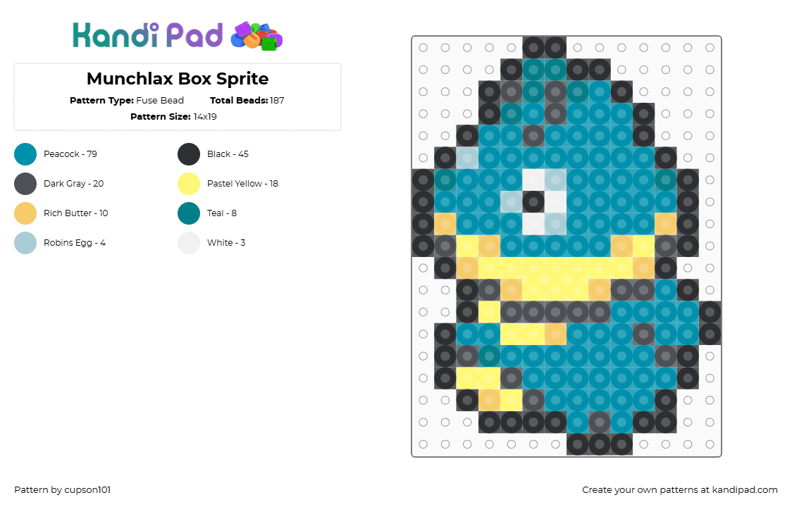 Munchlax Box Sprite - Fuse Bead Pattern by cupson101 on Kandi Pad - teal
